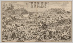 Schlacht bei Tunggushi Luke: aus Schlachtszenen der Niederschlagung der Aufstände..., ca. 1765-1774 von Unbekannt