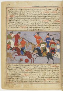 Schlacht zwischen den mongolischen und Jin-Jurchen-Armeen in Nordchina im Jahr 1211. Miniatur aus Jami al-taw von Unbekannt