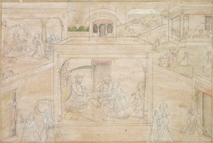 Bhimas Beratung mit dem Astrologen: Szene aus den Nala-Damayanti-Zeichnungen, ca. 1790-1800 von Unbekannt