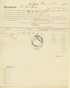Frachtbrief, Dampfschiff M[ary] E. Forsyth, Sunnyside, Arkansas, 1. November 1864 von Unbekannt