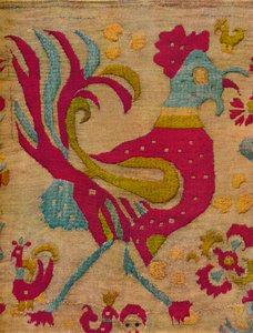 Vogelmotiv Hahn von einer bestickten Valance der Ionischen Inseln, ca. 1640 von Unbekannt