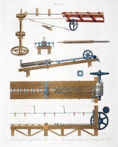 Bohren von Holzrohren und Gießen und Ziehen von Eisenrohren, ca. 1825