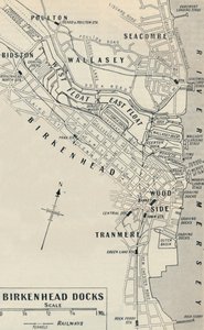 Die Docks von Birkenhead liegen auf der Cheshire-Seite des Flusses Mersey, 1936
