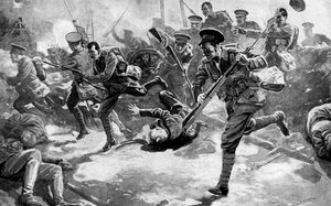 Britische Infanterie im Kampf mit deutschen Truppen, Erster Weltkrieg, 1914 von Unbekannt