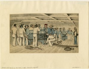 Britische Marinekanoniere auf dem Geschützdeck, ca. 1850