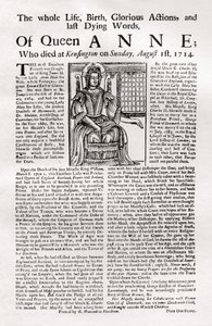 Flugblatt veröffentlicht zum Tod von Königin Anne, 1714