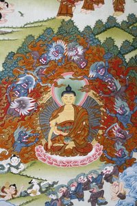 Buddha Sakya Muni umgeben von Versuchung. Thangka, Bhaktapur, Nepal von Unbekannt