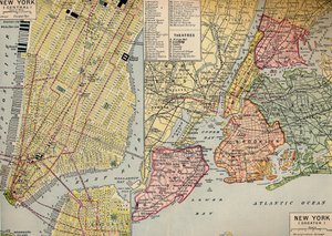 Geschäftszentrum von New York am Seeufer von Manhattan und Umgebung, um 1930er Jahre