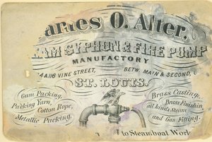 Visitenkarte von James O. Alter, Dampfsiphon- und Feuerpumpenfabrik, St. Louis, ca. 1870