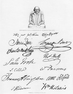 Büste von Shakespeare und Unterschriften berühmter Schauspieler, 1840