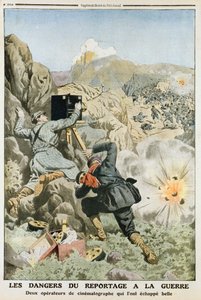 Kameraleute unter Beschuss während der Dreharbeiten im Ersten Balkankrieg, 1912 von Unbekannt