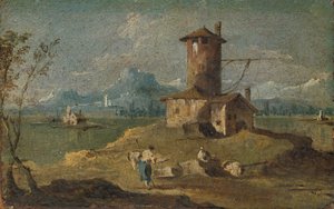 Capriccio mit einer Insel, einem Turm und Häusern von Unbekannt