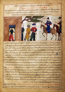 Gefangener indischer Raja wird zu Sultan Mahmud von Ghazni gebracht, Folio aus einem Majma..., ca. 1425 von Unbekannt