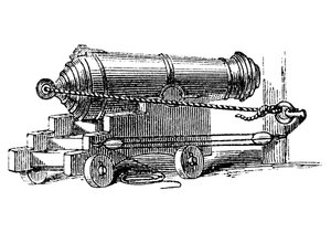Karronade, kurzes Stück Marinegeschütz mit großem Kaliber, wie ein Mörser, um 1884