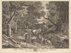 Karren auf einem Pfad durch den Wald nach einem Gemälde in der Sammlung des Duc de Choiseul, 1771 von Unbekannt