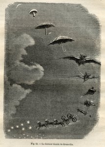Himmlische Metamorphose: Der Traum eines jungen Mädchens, das den Mond betrachtet, der sich in einen Pilz, Regenschirm, Fledermaus... und schließlich in einen Tank des Großen Bären verwandelt (letzte Zeichnung von Jean-Isidore Gerard, genannt J.J. Grandvil von Unbekannt