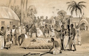 Zeremonie der Verbrennung einer hinduistischen Witwe mit dem Leichnam ihres verstorbenen Mannes, 1847 von Unbekannt