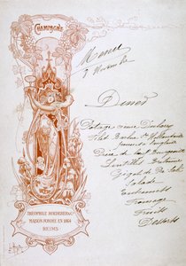 Champagner-Werbung auf einer Speisekarte, 19. Jahrhundert