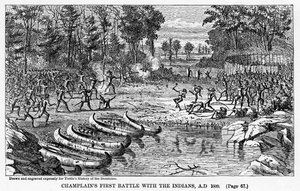 Champlains erster Kampf mit den Indianern, 1609, 1877 von Unbekannt