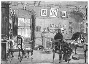 Charles Darwin, englischer Naturforscher, in seinem Arbeitszimmer
