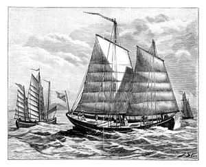Chinesische Boote im Fluss von Kanton, 19. Jahrhundert