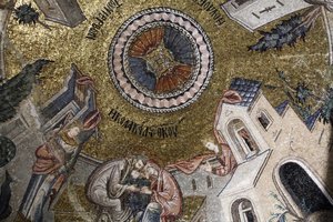 Chora-Kirche-Museum: Mosaik, das die Jungfrau Maria zeigt, wie sie Liebe von ihren Eltern Joachim und Anna erhält, Istanbul, Türkei von Unbekannt