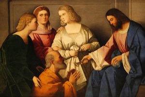 Christus übergibt die Schlüssel an den heiligen Petrus von Vincenzo Catena Madrid Spanien von Unbekannt