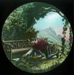 Christian kehrt zurück und findet die Schriftrolle, ca. 1910