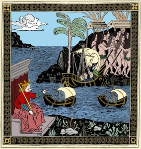 Christoph Kolumbus entdeckt Amerika, Holzschnitt, 1493