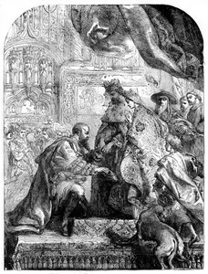 Christoph Kolumbus wird von Ferdinand und Isabella in Barcelona empfangen, um 1490er Jahre, 1872 von Unbekannt