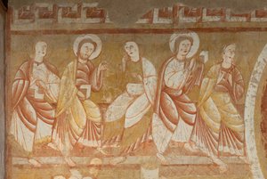Kirche (Église Saint-Martin). Innenraum. Wandmalereien. Westwand des Kirchenschiffs. Detail. Apostel. 12. Jahrhundert.