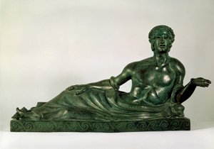 Aschenurne in Form eines liegenden Jünglings, Etrurien, frühes 4. Jahrhundert v. Chr. von Unbekannt