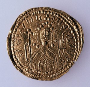 Münze Zlatnik von Großfürst Wladimir Swjatoslawitsch Avers: Porträt des Herrschers, 980-1015 von Unbekannt