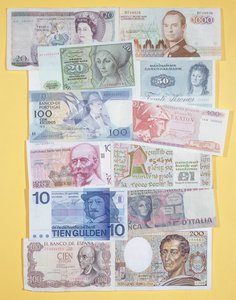Sammlung europäischer Banknoten aus dem späten 20. Jahrhundert