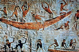 Bau eines Bootes, Wandrelief, Saqqara, Ägypten