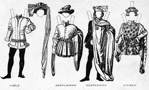 Kostüme von Männern und Frauen aus der Zeit der Herrschaft Heinrichs V., ca. 1934