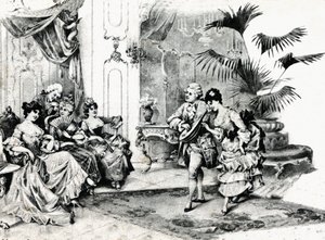 Hofdance im Rokoko-Kostüm. Um 1900