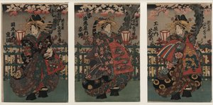 Kurtisanen Shigeoka, Sugatano und Hanamurasaki. Triptychon. Aus der Serie Die Schönheiten von Yoshiw von Unbekannt