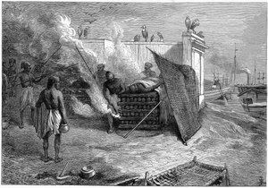 Einäscherung der Toten auf Scheiterhaufen, Kalkutta, Indien, 1879 von Unbekannt