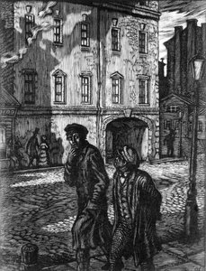 Schuld und Sühne, Roman von Fjodor Dostojewski, Illustration von Feodor Konstantinov (Holzschnitt)