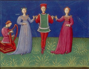 Tanzkurse. Aus: De pratica seu arte tripudii Über die Praxis oder Kunst des Tanzens, 1463 von Unbekannt