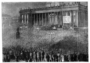Bekanntgabe des Wahlergebnisses während der Parlamentswahl, Leeds, West Yorkshire, 1880