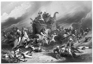Niederlage der Peishwa-Armee vor Jhansi durch General Rose, 1. April 1858, ca. 1860 von Unbekannt