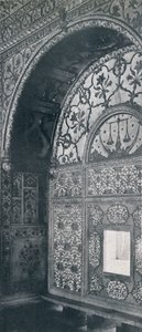Delhi. Die Waage der Gerechtigkeit, geschnitzter Marmorschirm, durch den Petitionen empfangen wurden, um 1910