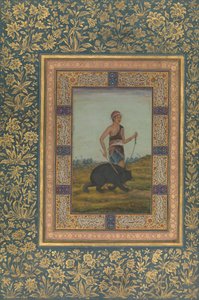 Derwisch führt einen Bären, Folio aus dem Shah Jahan Album, recto: frühes 19. Jahrhundert von Unbekannt