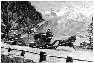 Abstieg des Mont Cenis Passes im Winter mit Pferdeschlitten, 19. Jahrhundert