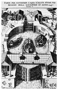Entwurf für schwenkbare Schleusentore von Leonardo da Vinci, 15. Jahrhundert, 1956 von Unbekannt