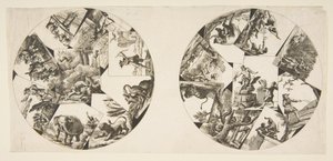Entwürfe für Platten aus Oudrys Illustrationen zu La Fontaines Fabeln, nach 1755 von Unbekannt