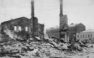 Zerstörung auf einer Moskauer Straße nach der Revolution, Russland, Dezember 1905