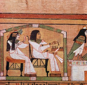 Detail aus einem ägyptischen Papyrus, das ein Damespiel zeigt